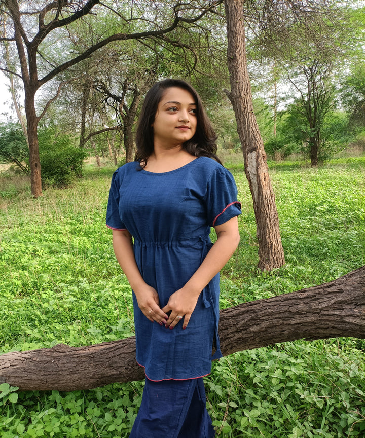 Indigo natural dyed yarn handspun handwoven khadi cotton kurti with pant