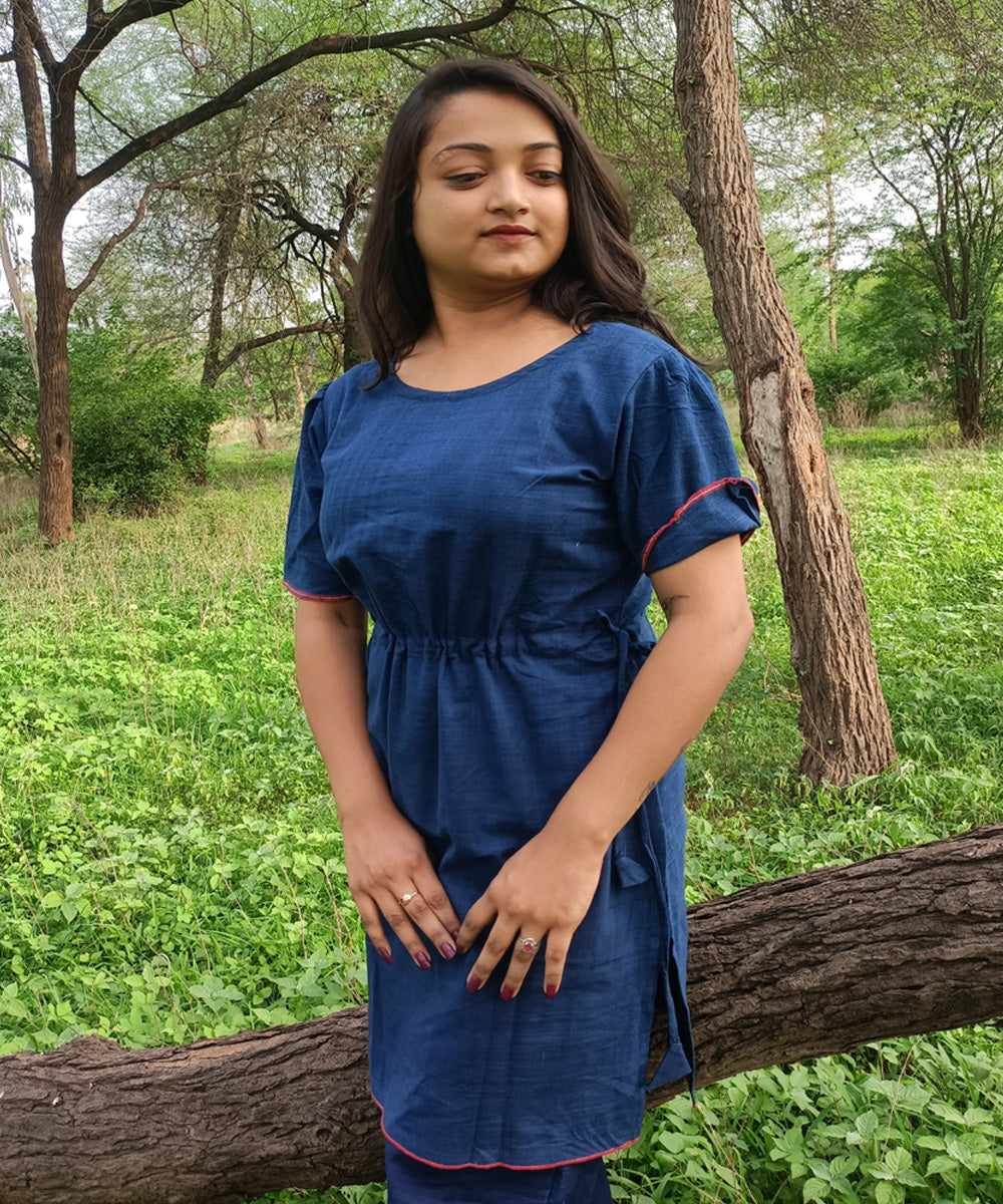 Indigo natural dyed yarn handspun handwoven khadi cotton kurti with pant
