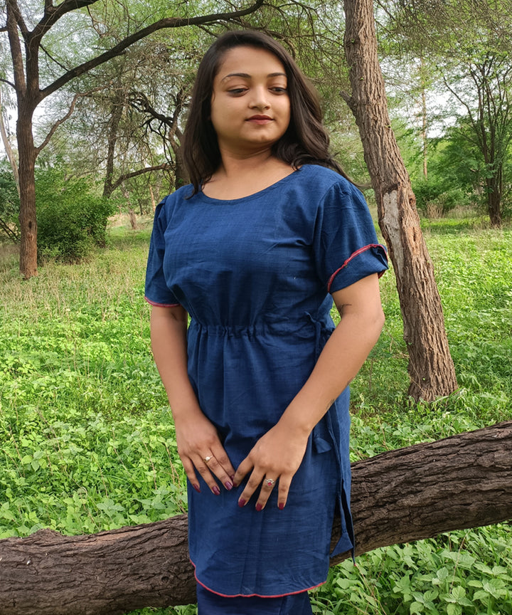 Indigo natural dyed yarn handspun handwoven khadi cotton kurti with pant