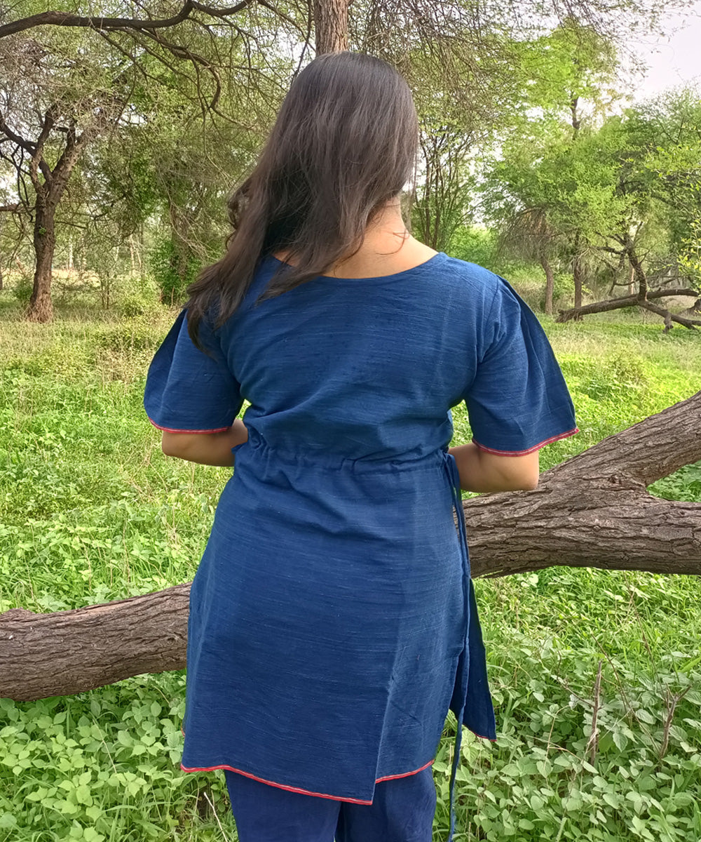 Indigo natural dyed yarn handspun handwoven khadi cotton kurti with pant
