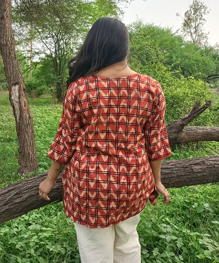 Red black handspun handwoven khadi cotton ajrakh print kurti