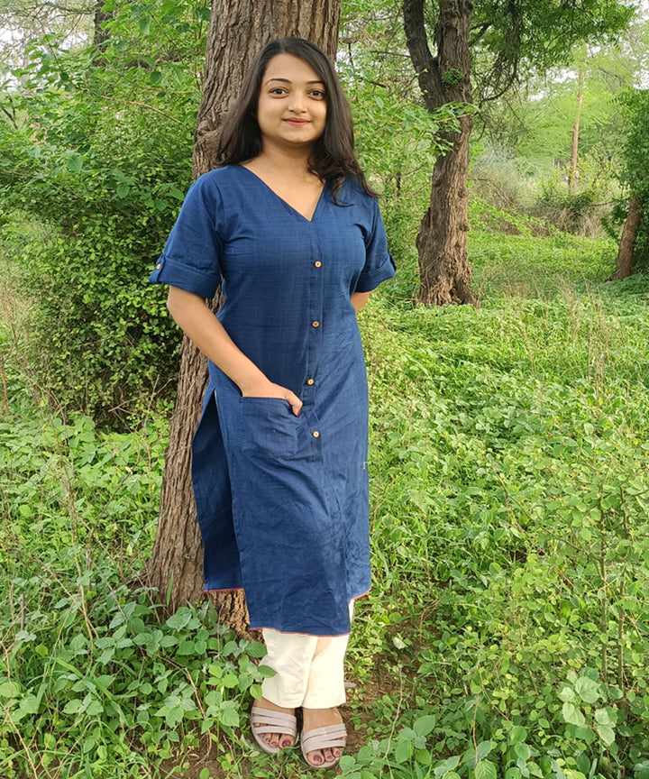 Indigo natural dyed yarn handspun handwoven khadi cotton kurti