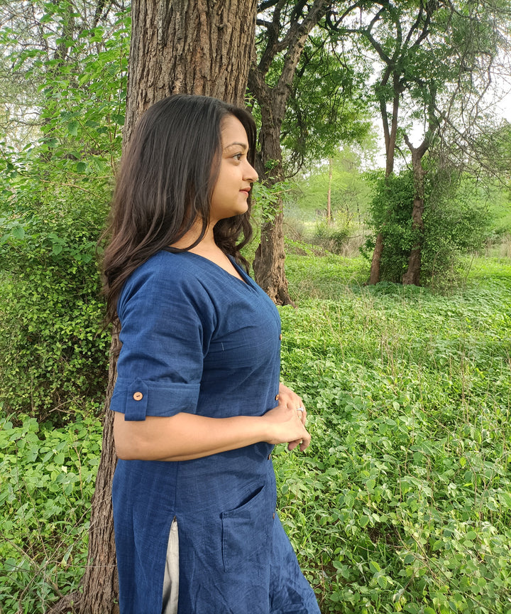 Indigo natural dyed yarn handspun handwoven khadi cotton kurti