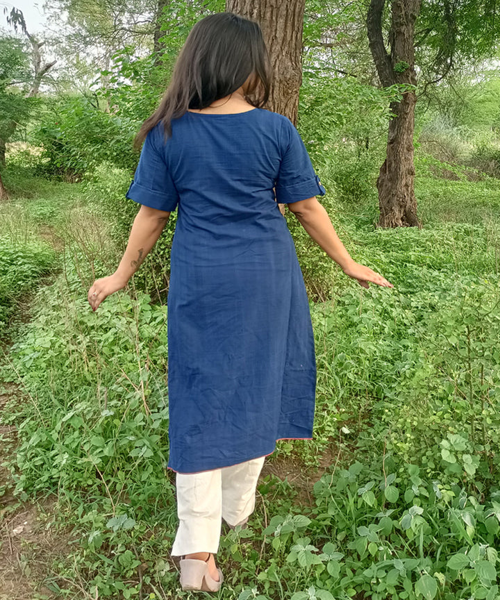Indigo natural dyed yarn handspun handwoven khadi cotton kurti