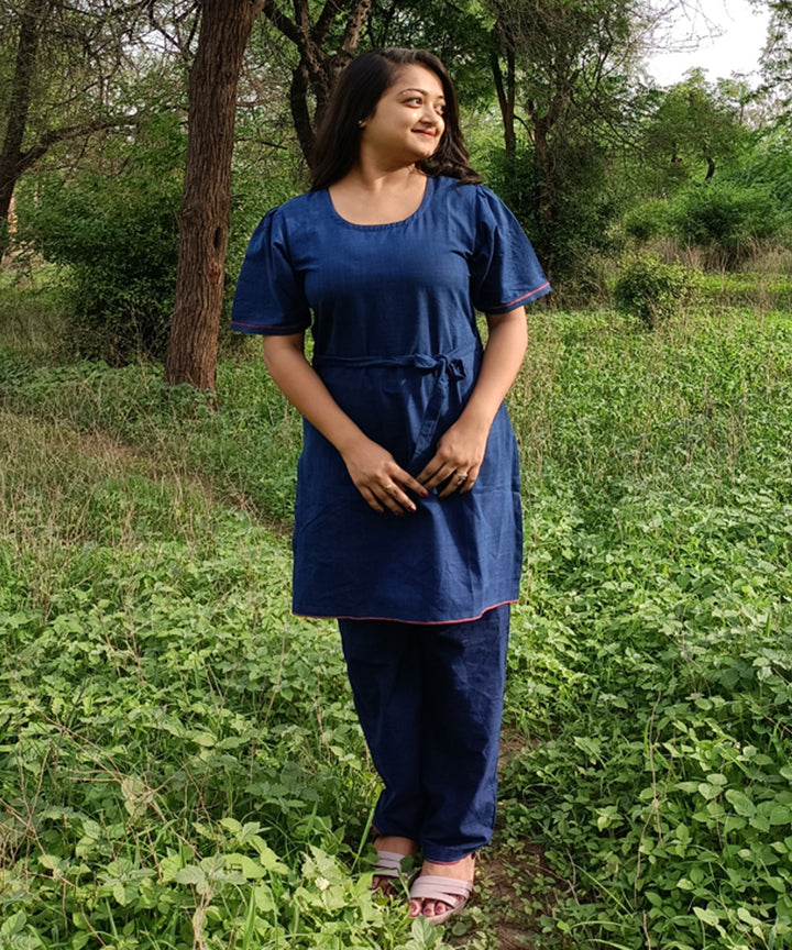 Indigo natural dyed yarn  handspun handloom khadi cotton kurti