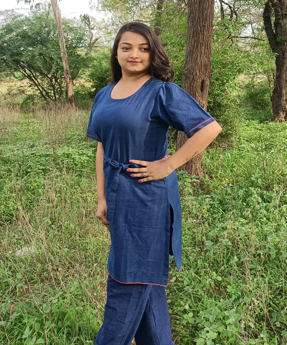 Indigo natural dyed yarn  handspun handloom khadi cotton kurti