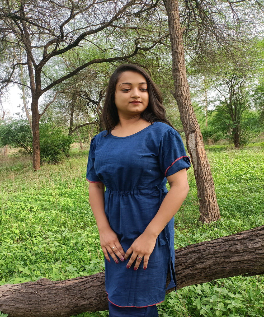 Indigo natural dyed yarn handspun handwoven khadi cotton kurti