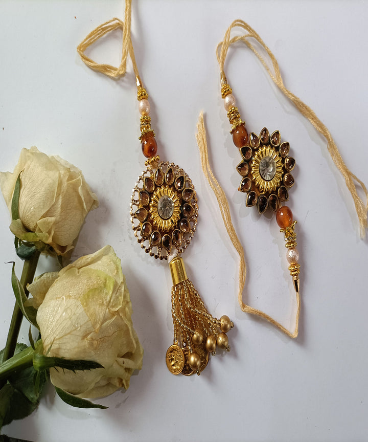 Handmade brown woolen acrealic couple rakhi