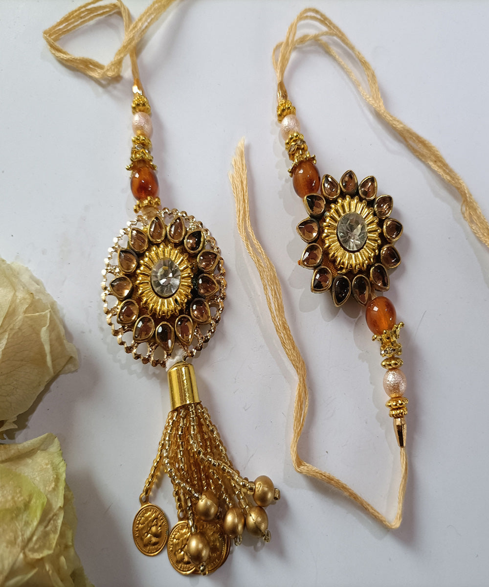 Handmade brown woolen acrealic couple rakhi