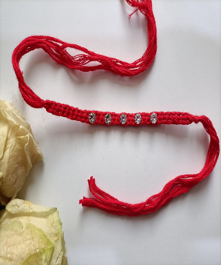 Handmade metal red woolen blessing rakhi
