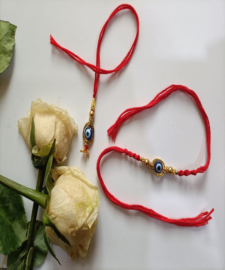Handmade red woolen acrealic couple rakhi