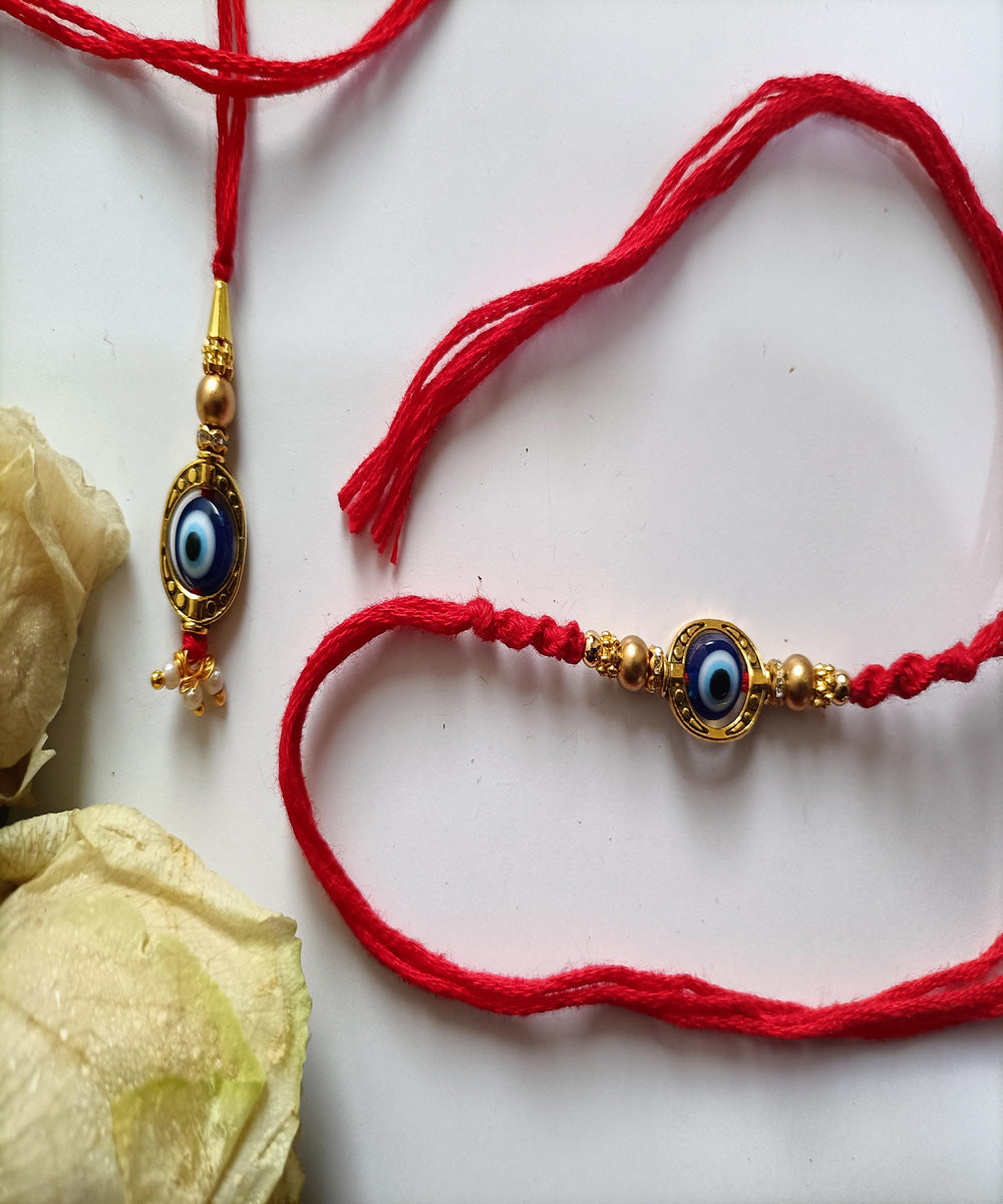 Handmade red woolen acrealic couple rakhi