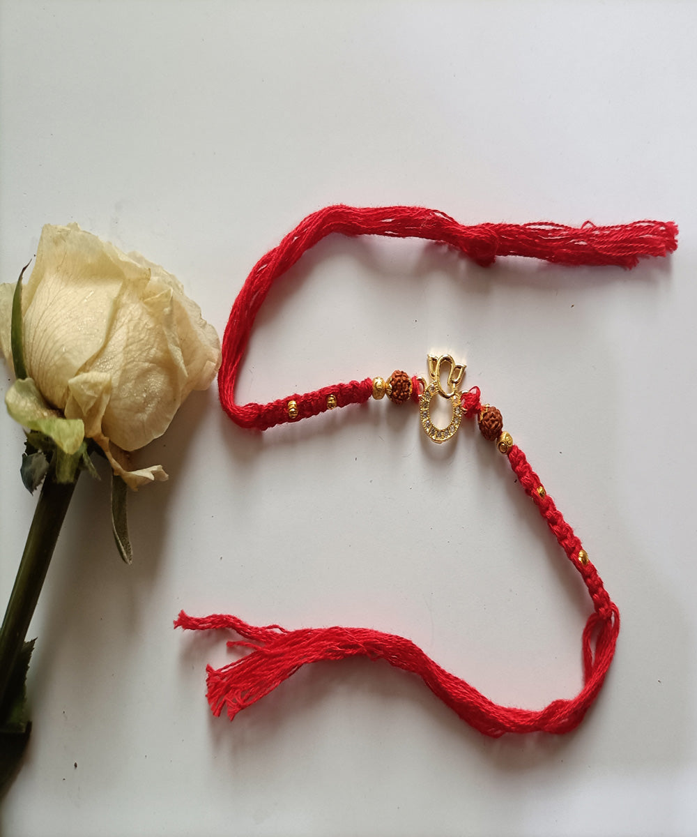 Red handmade woolen metal artisanal affections rakhi