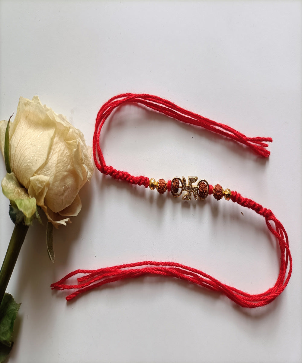 Handmade metal red woolen artisanal affections rakhi