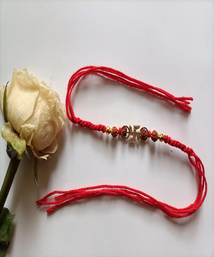 Handmade metal red woolen artisanal affections rakhi