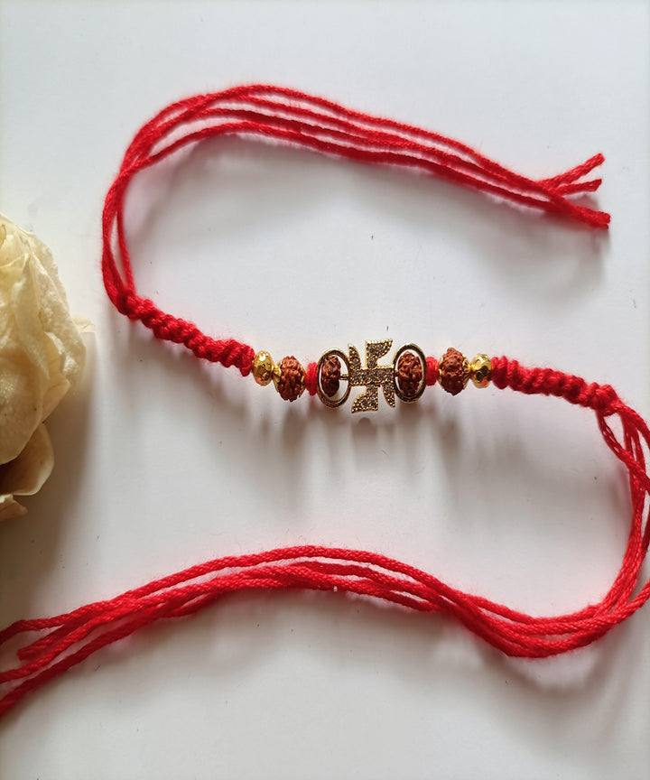 Handmade metal red woolen artisanal affections rakhi