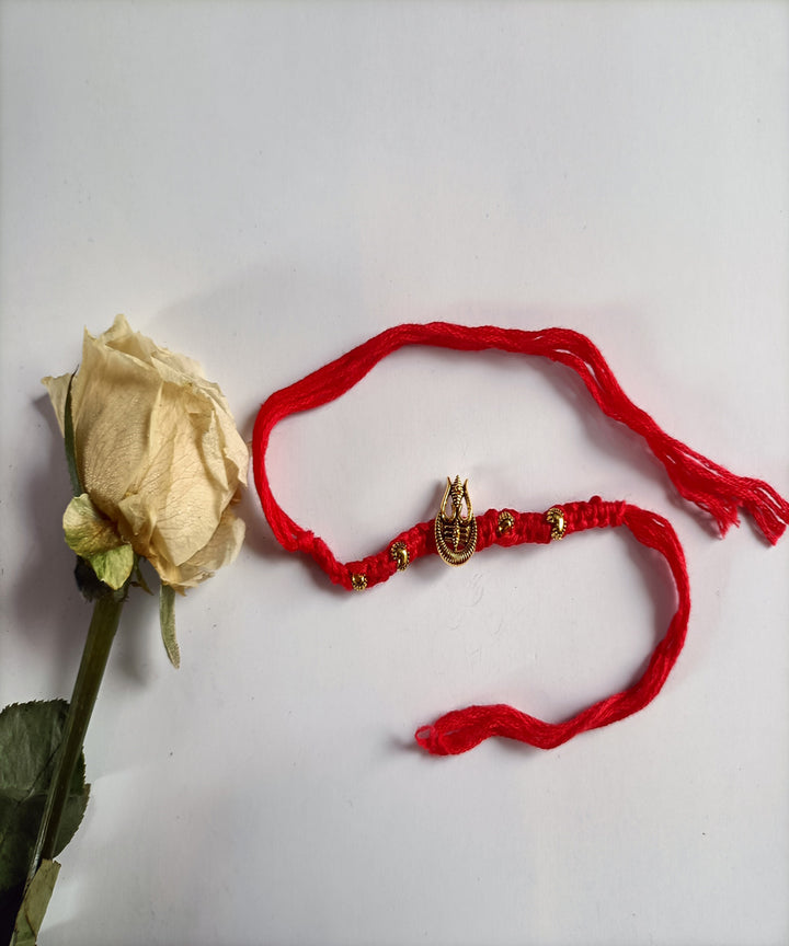 Handmade red woolen metal artisanal affections rakhi