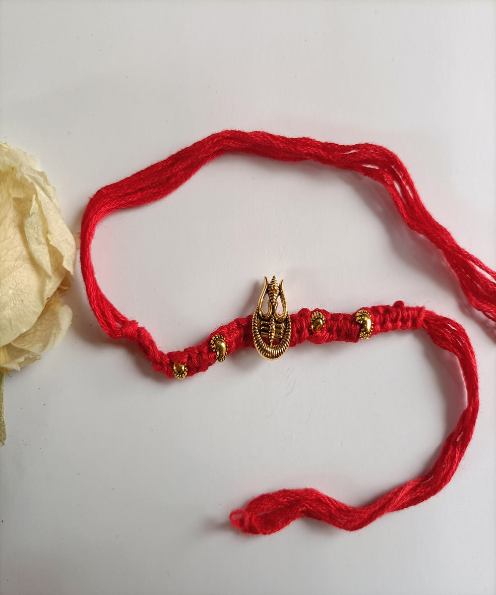 Handmade red woolen metal artisanal affections rakhi
