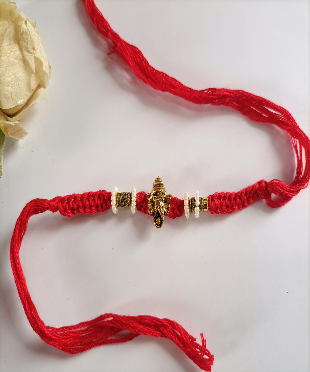 Red handmade woolen metal unique porsonalized rakhi