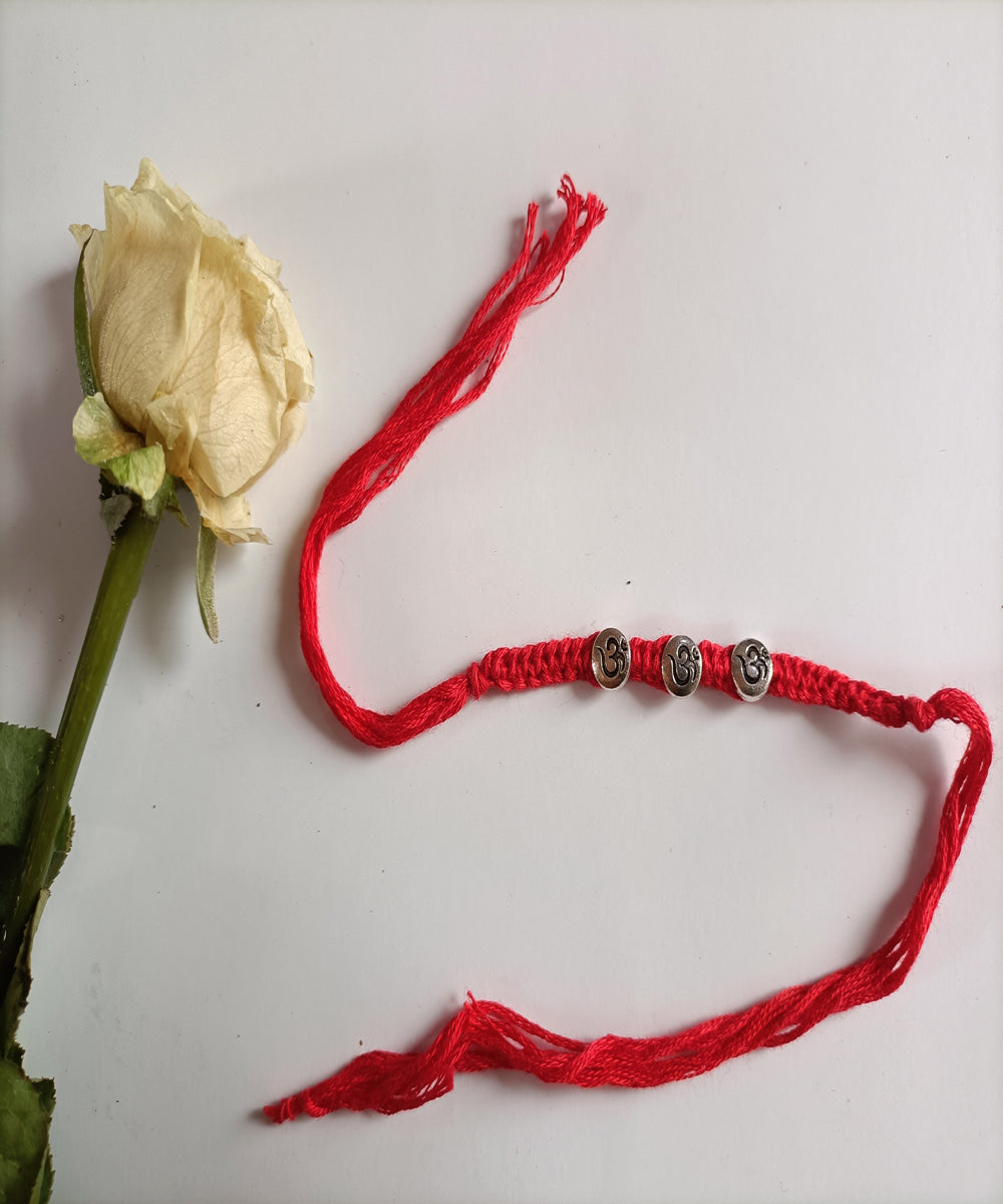 Red handcrafted woolen metal unique porsonalized rakhi