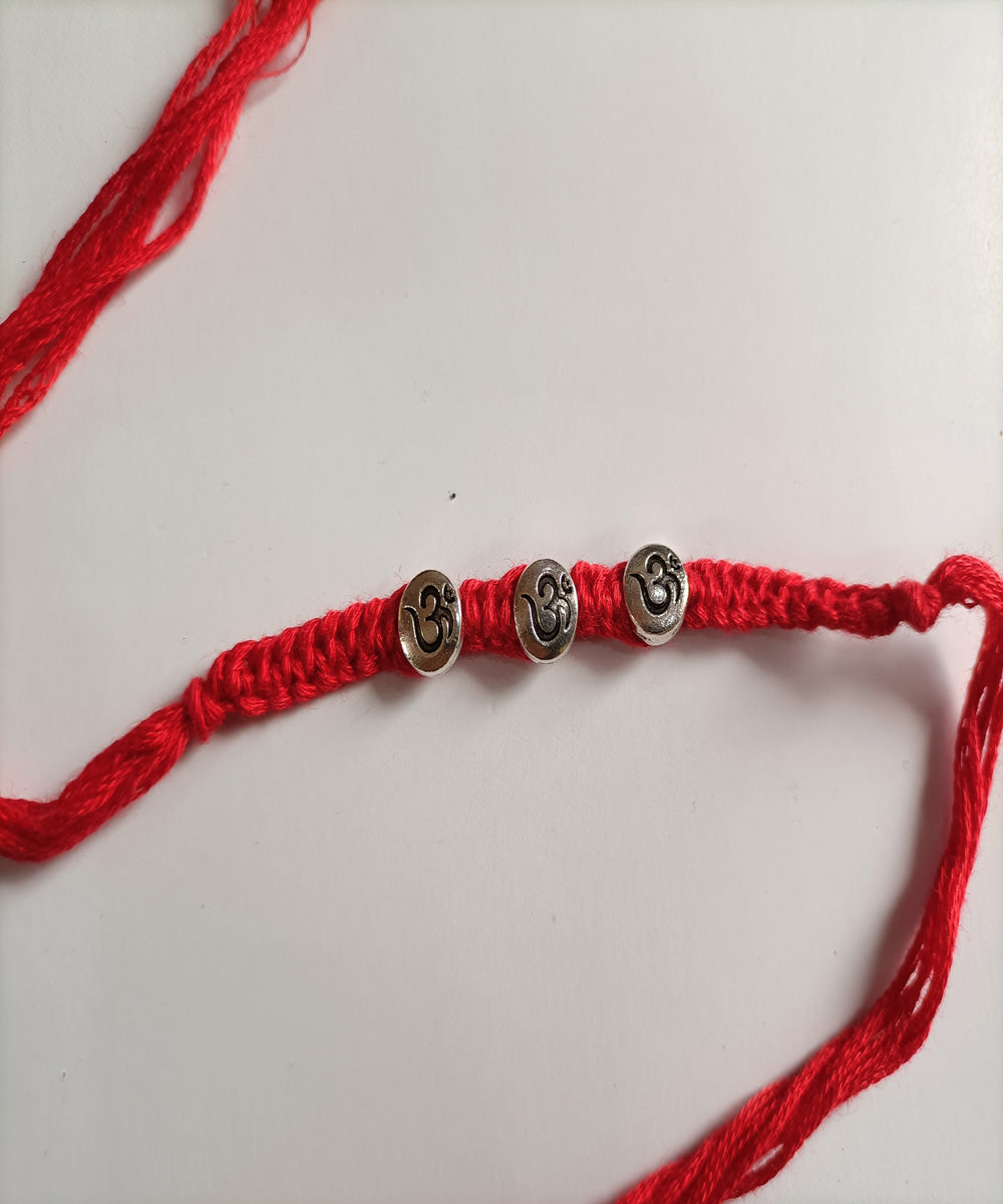 Red handcrafted woolen metal unique porsonalized rakhi