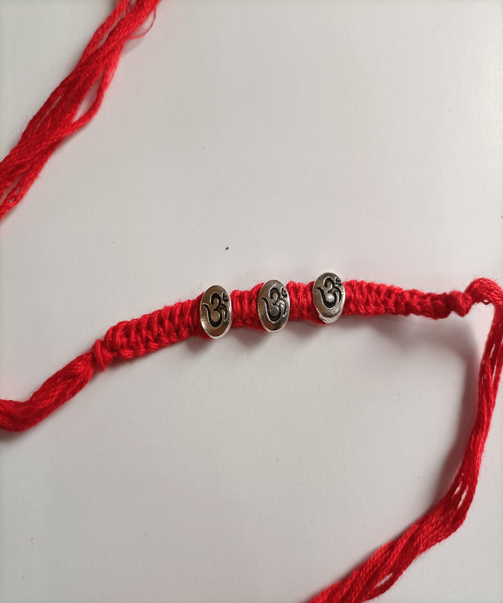 Red handcrafted woolen metal unique porsonalized rakhi