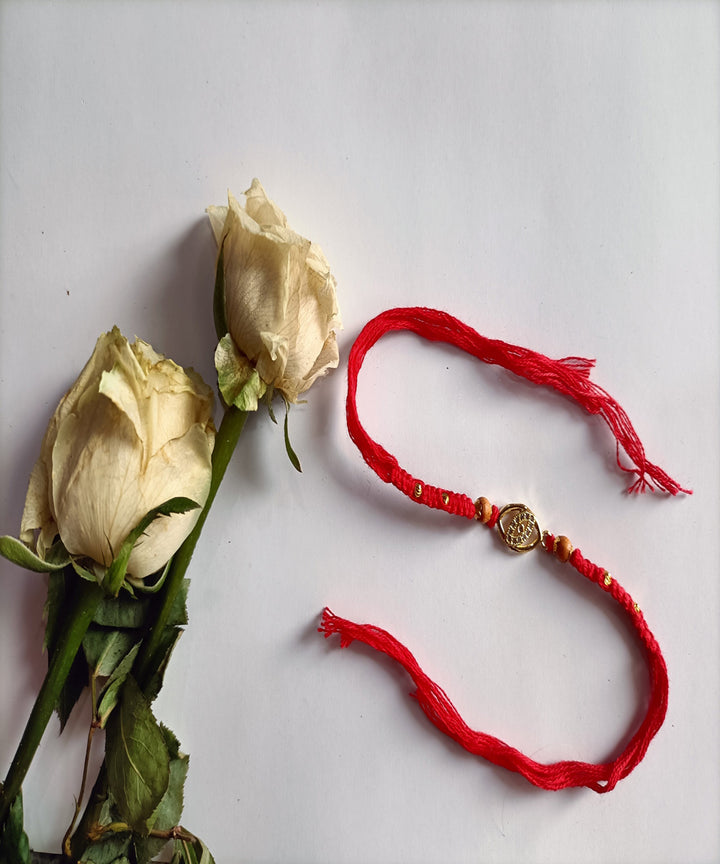 Handmade red woolen metal unique porsonalized rakhi