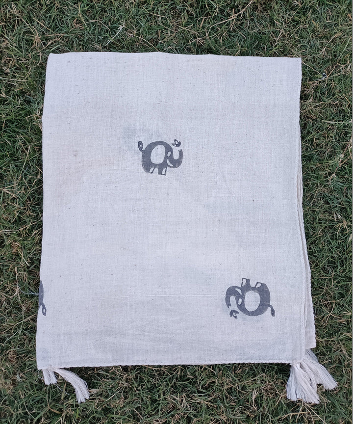 Offwhite handspun cotton handblock printed stole
