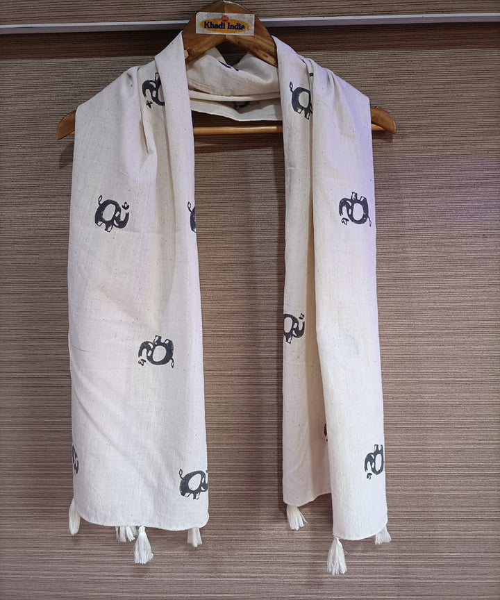 Offwhite handspun cotton handblock printed stole