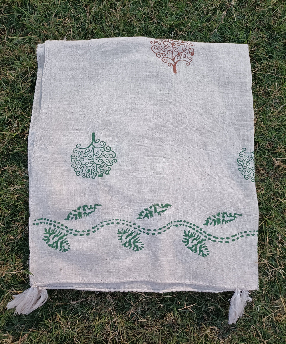Offwhite cotton handspun handblock print stole