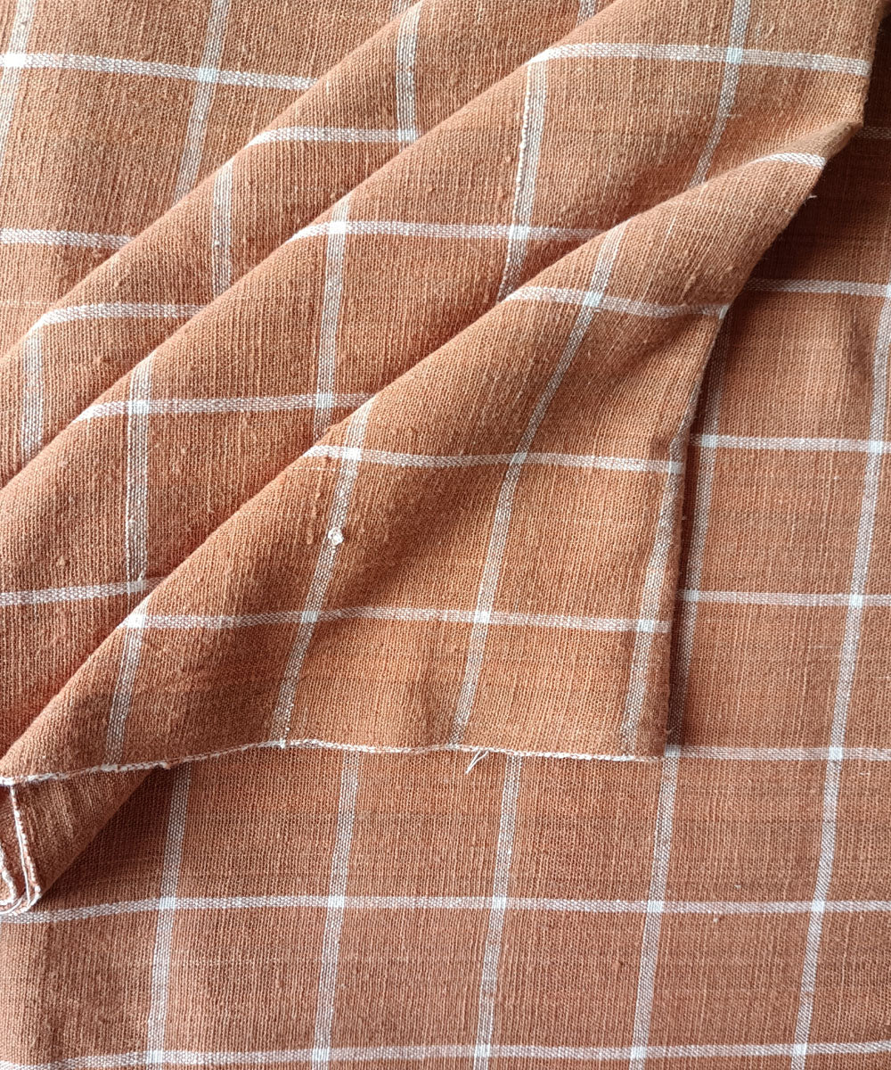 2.5m orange white checks handspun handloom cotton kurta material