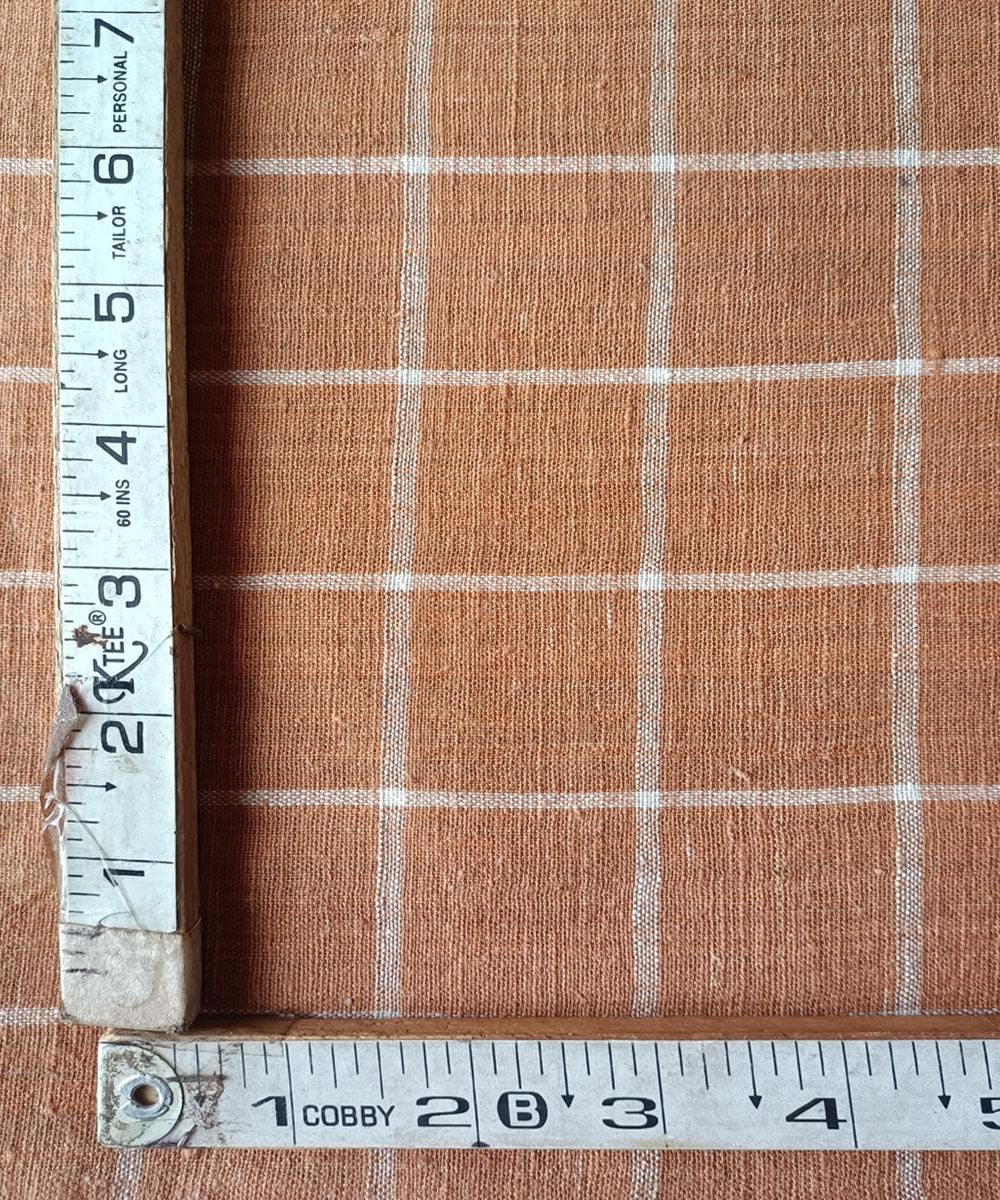 2.5m orange white checks handspun handloom cotton kurta material