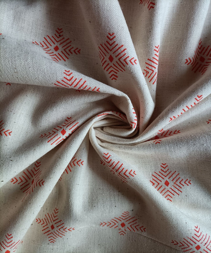 2.5m white orange handspun handwoven cotton printed kurta material