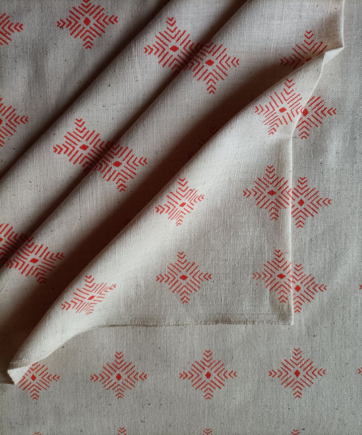 2.5m white orange handspun handwoven cotton printed kurta material