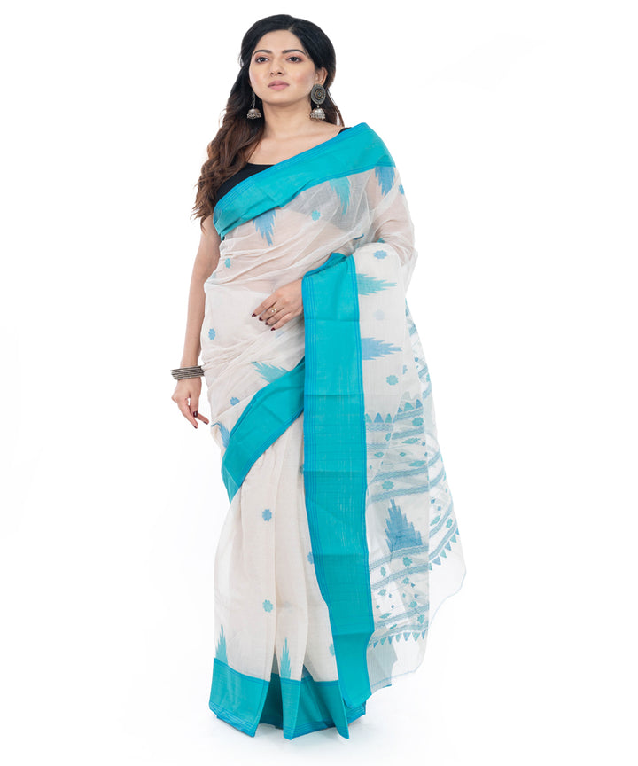 White green handwoven cotton tangail saree