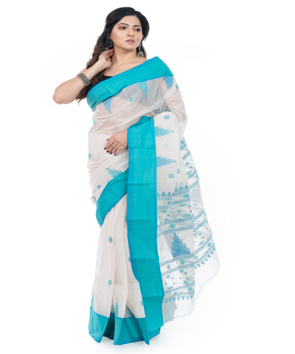 White green handwoven cotton tangail saree