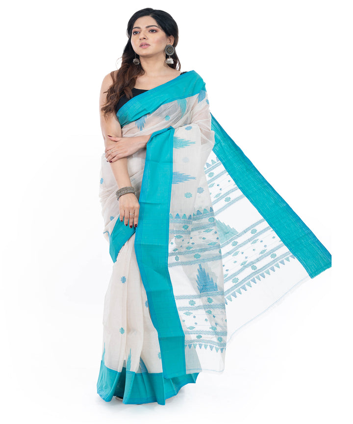 White green handwoven cotton tangail saree