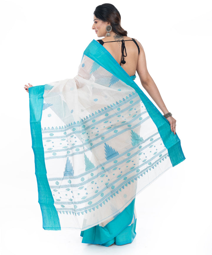 White green handwoven cotton tangail saree