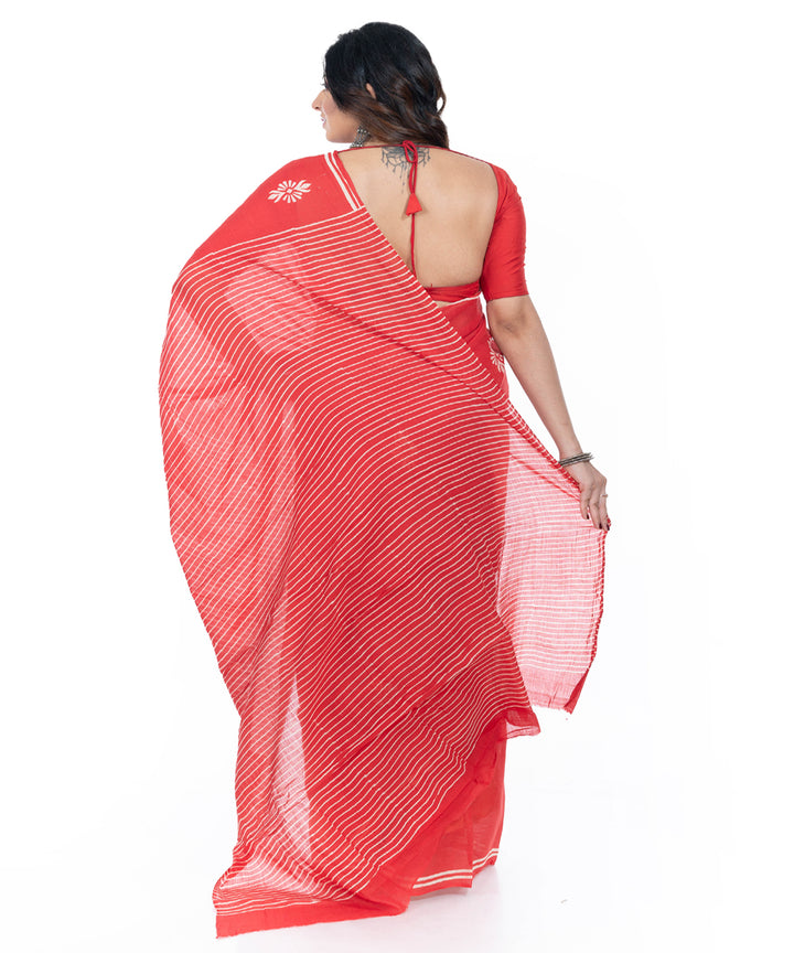 Red hand block printed handwoven cotton saree