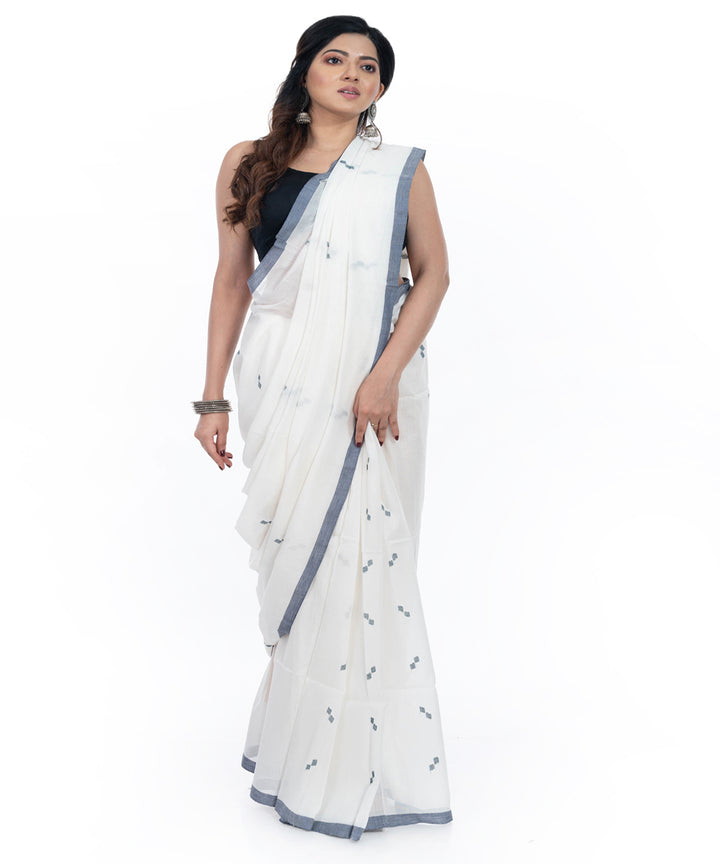 White blue handwoven cotton tangail saree