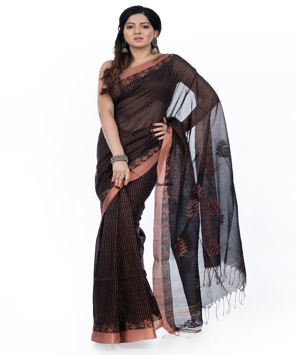 Brown handwoven cotton tangail saree