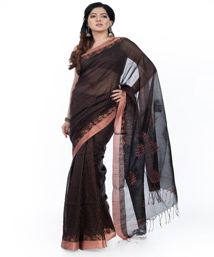 Brown handwoven cotton tangail saree
