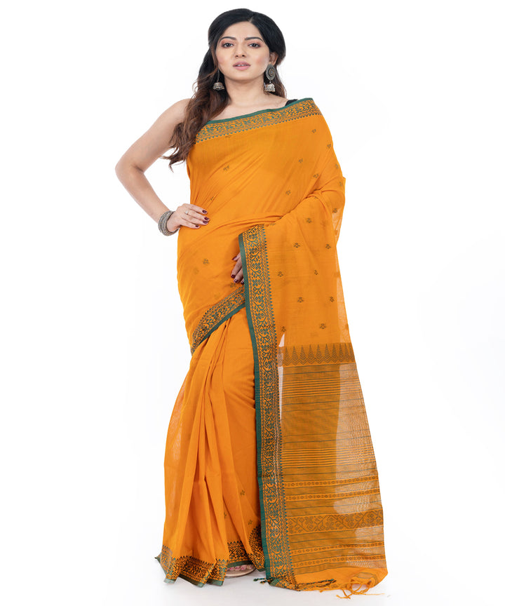 Yellow handwoven cotton tangail saree