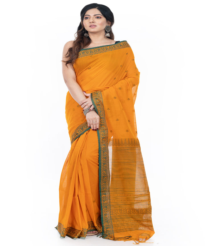 Yellow handwoven cotton tangail saree