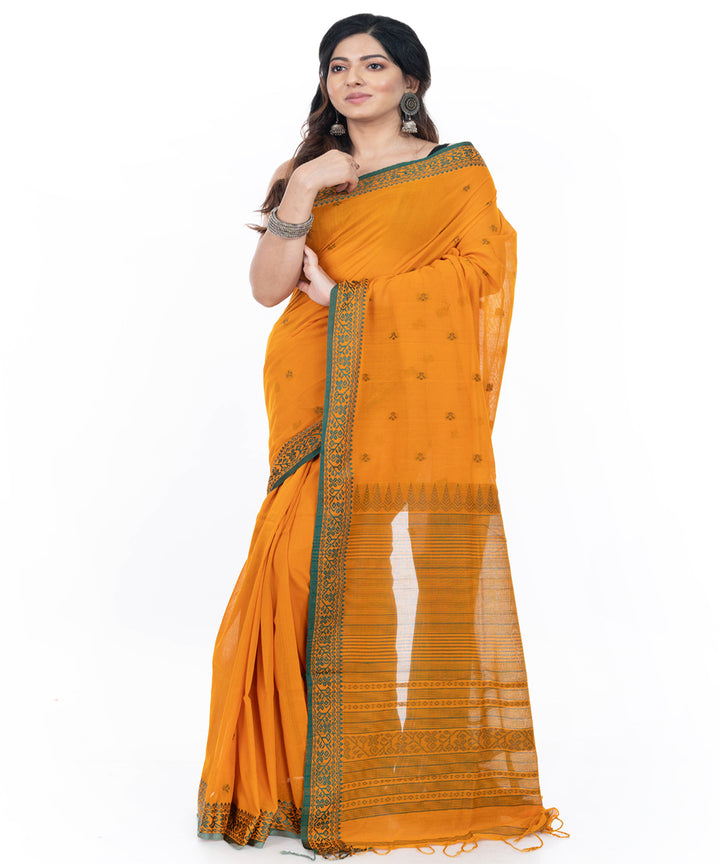 Yellow handwoven cotton tangail saree