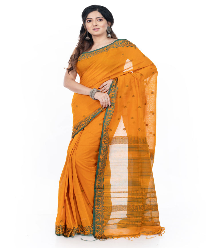 Yellow handwoven cotton tangail saree