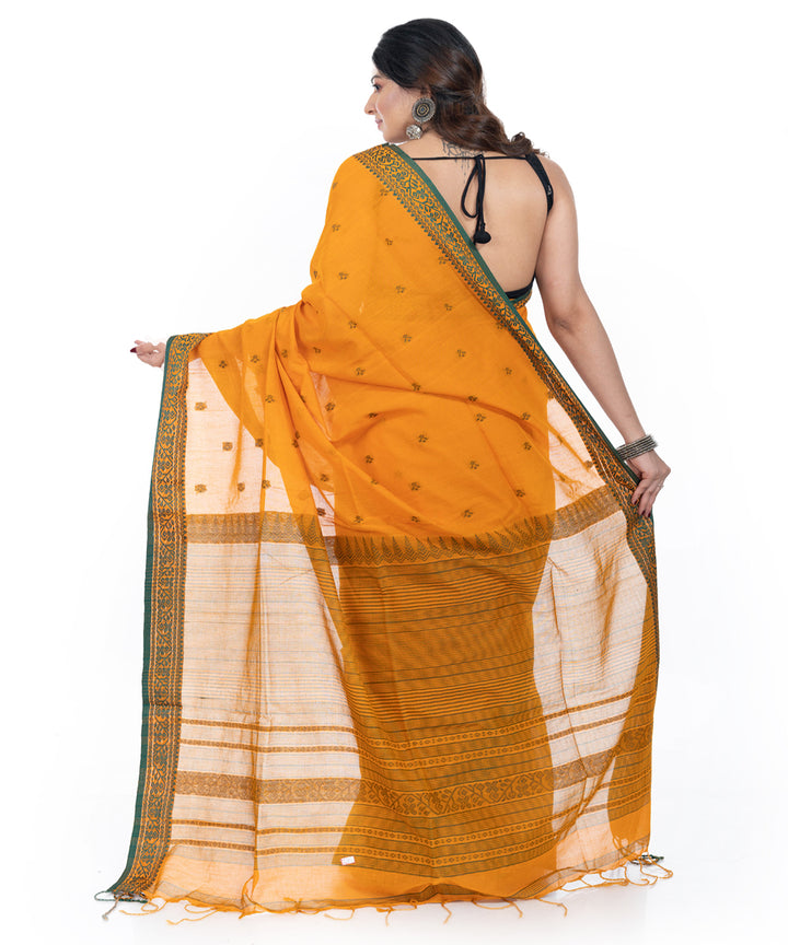 Yellow handwoven cotton tangail saree