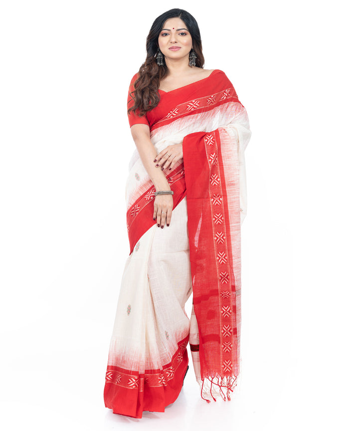 White red handwoven cotton tangail saree