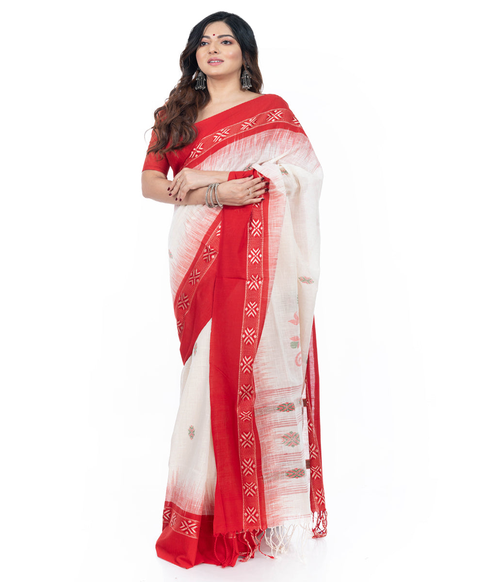 White red handwoven cotton tangail saree