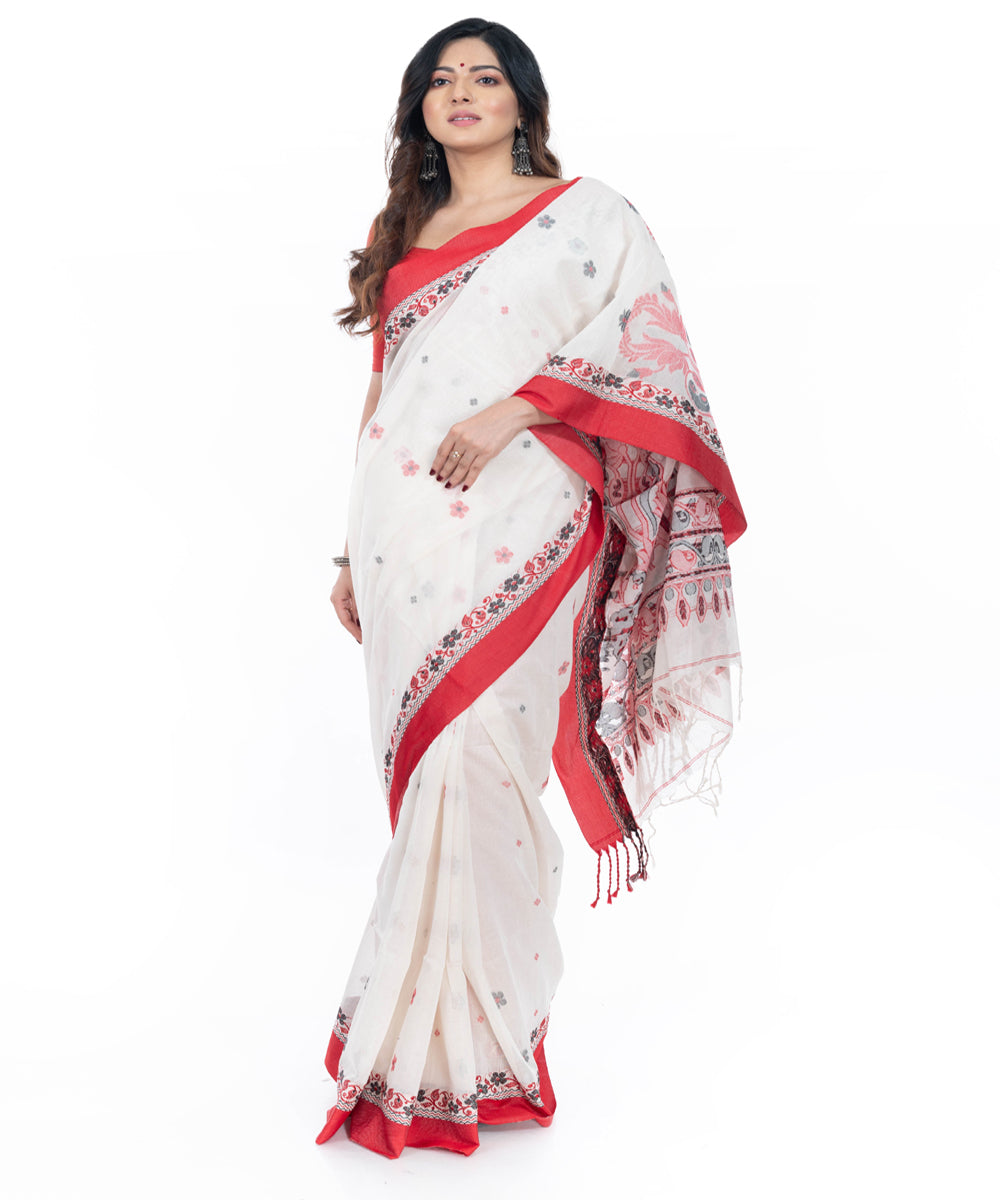 White red handloom cotton tangail saree
